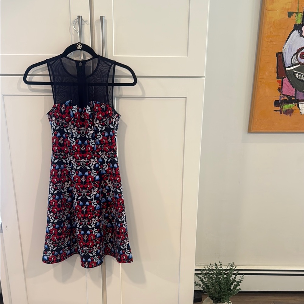 Guess Fit and Flare Halter Dress Blue and Red size 0 sweetheart neck sleeveless